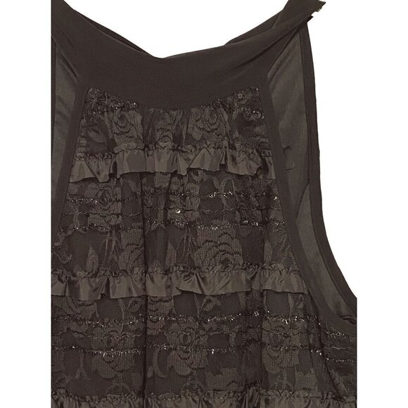 R & M Richards Dressy Black Halter Blouse Lace Ruffle Sparkle Women's Medium NWT - Picture 2 of 9